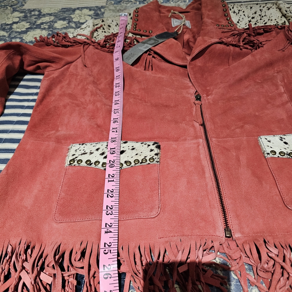 Double D Ranch Leather Jacket with Fringe and Hair On Hide Accents, Size 2X - Picture 6 of 6